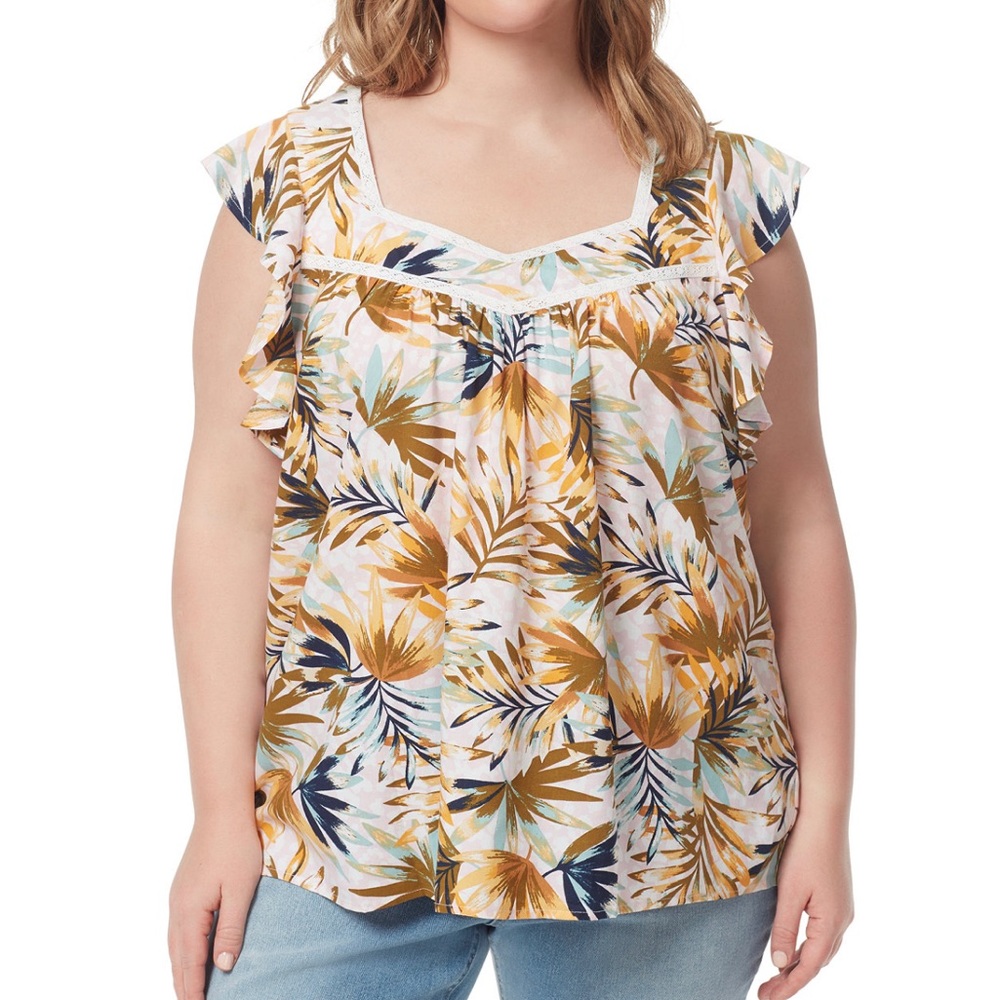 NEW Jessica Simpson ‘Lauryn’ short-sleeve top in Bay Breeze Chalk Pink, size 2X